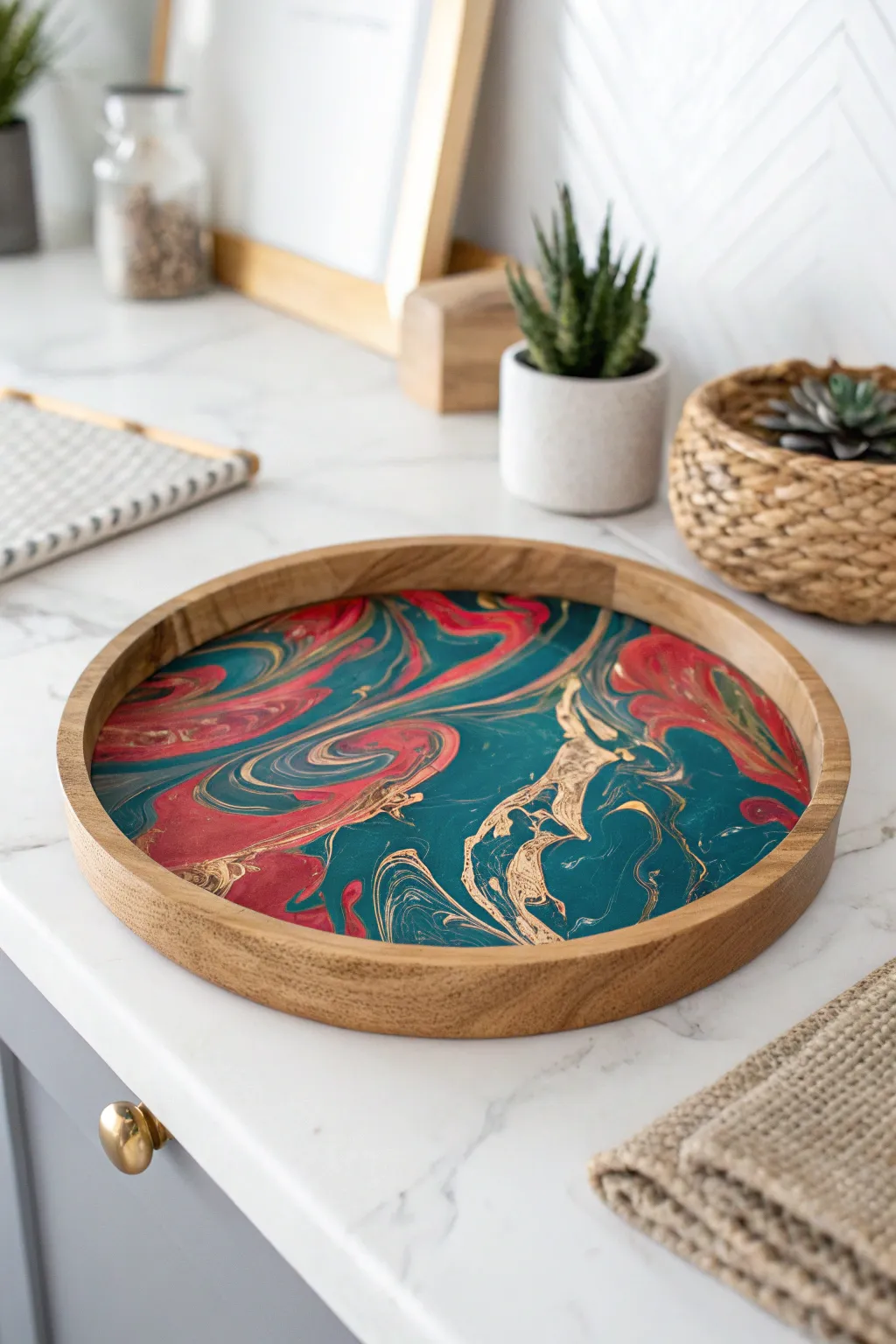 Transform your hosting style with this vibrant hydro dipped serving tray, where art meets functionality.