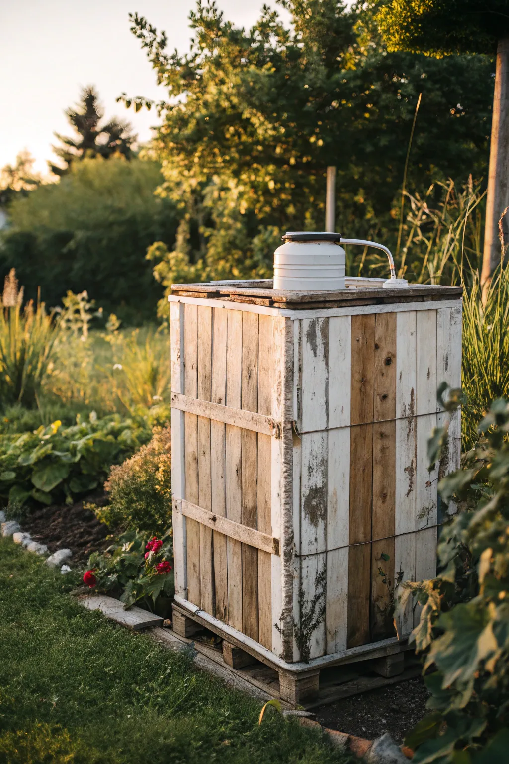 Transform your garden with a rustic farmhouse IBC container makeover—where craftsmanship meets country charm.