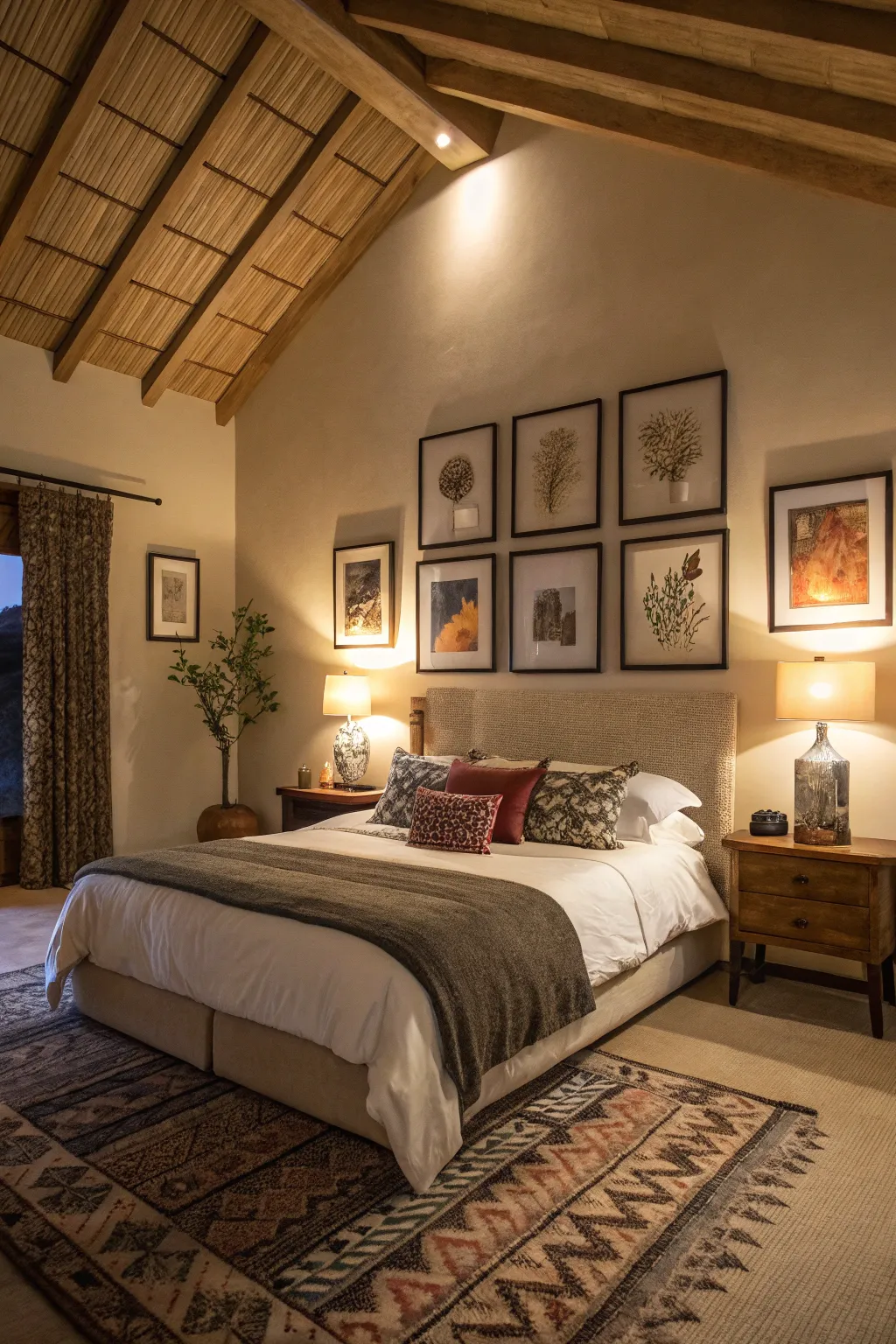 Lower-hung artwork makes large spaces feel cozier.