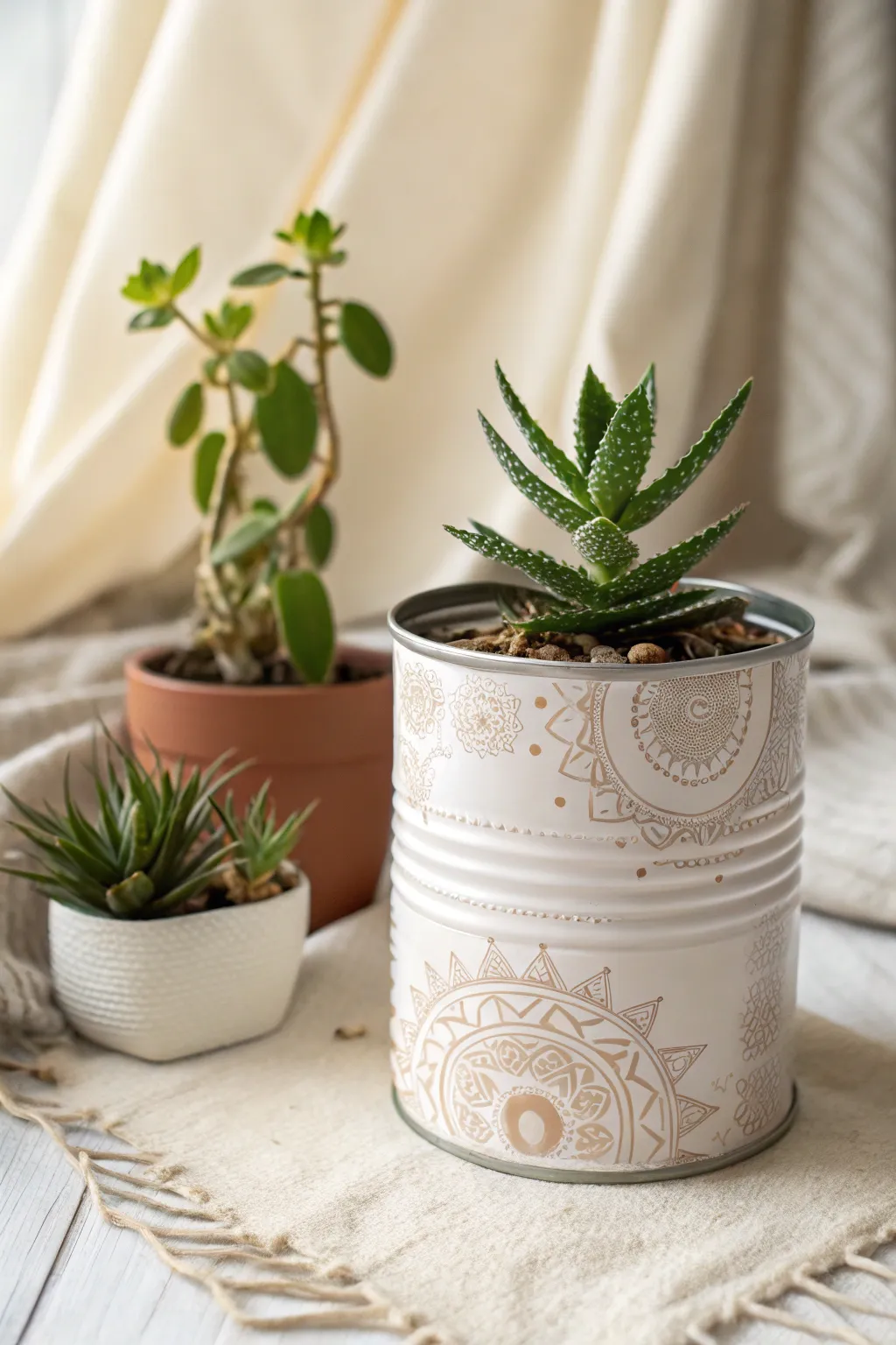 Transform your windowsill with charming upcycled tin can planters—where minimalism meets natural beauty.