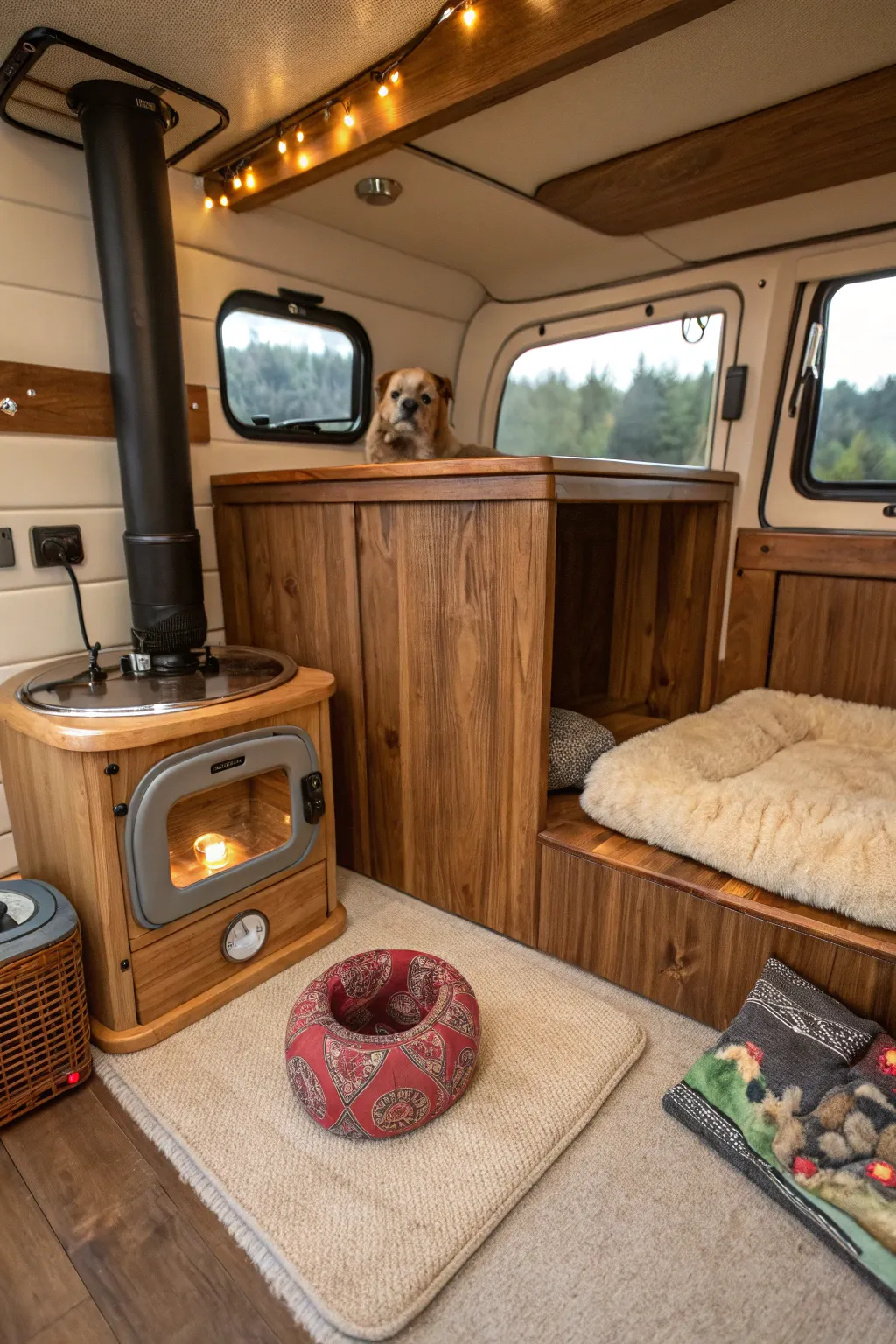 Craft the perfect cozy spot for your furry friend on the road. 🐾✨ #CamperCraftsmanship