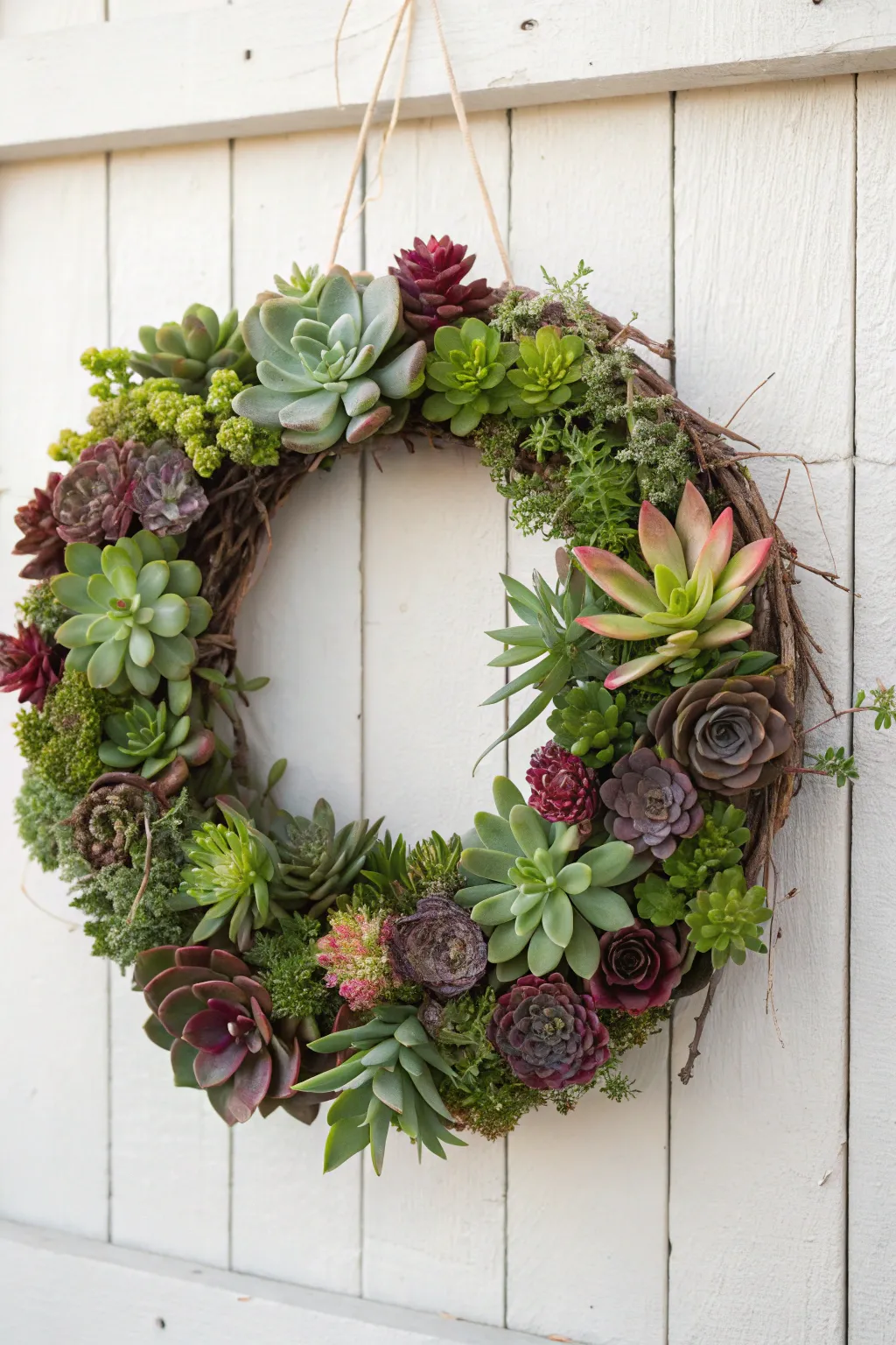 Elevate your decor with a chic succulent wreath, where minimalist design meets bohemian charm.