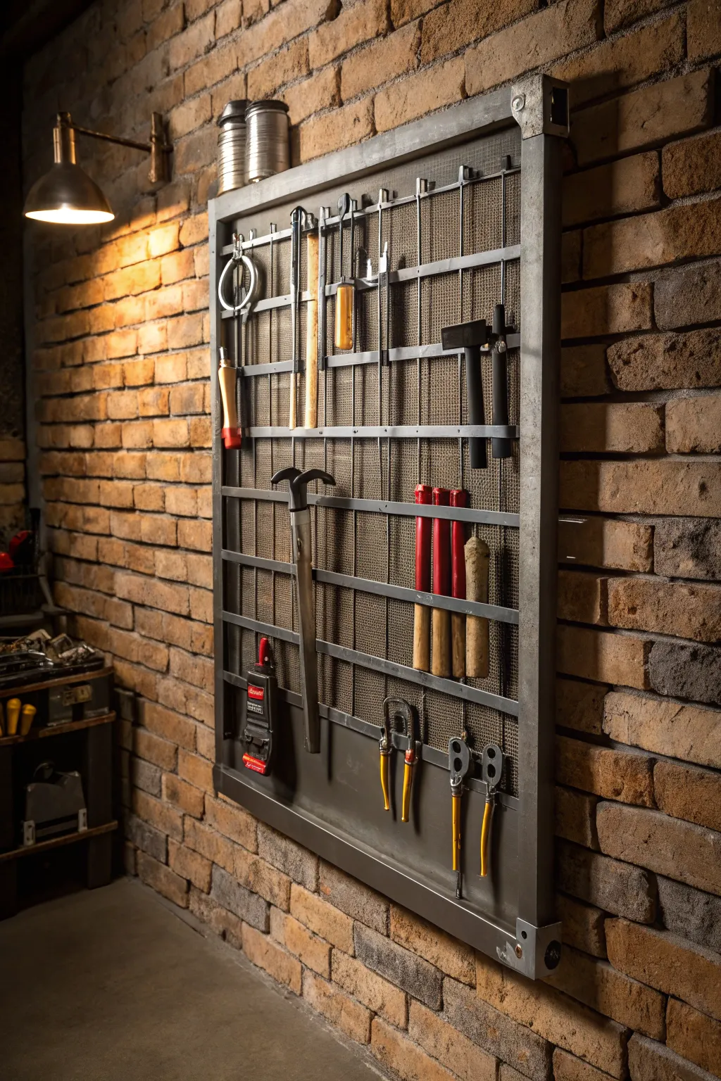 Elevate your workspace with an industrial storage grid that combines functionality with artful design.