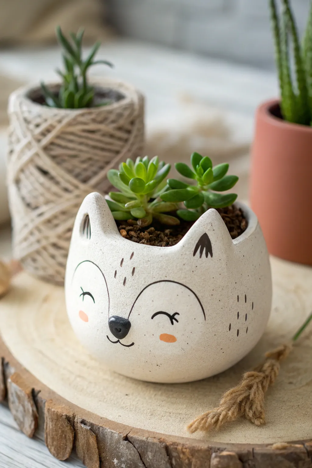Add a touch of whimsy to your space with this adorable fox planter, perfect for your favorite succulent.