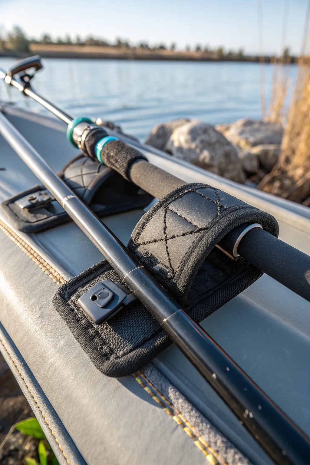 Secure your catch with style and craftsmanship: Velcro straps for your kayak rod.