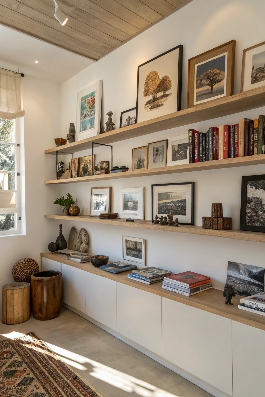 Utilizing wall space adds function and personality to the keeping room.