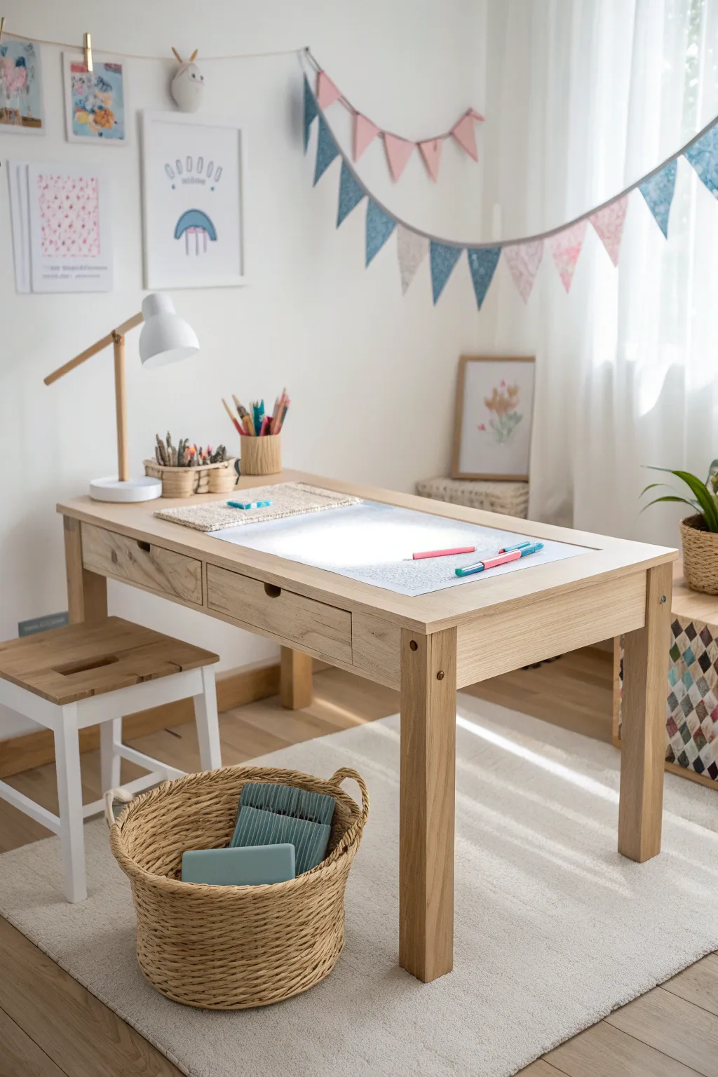 Illuminate Creativity: Elevate your child's crafting space with a stylish table featuring a built-in light box.