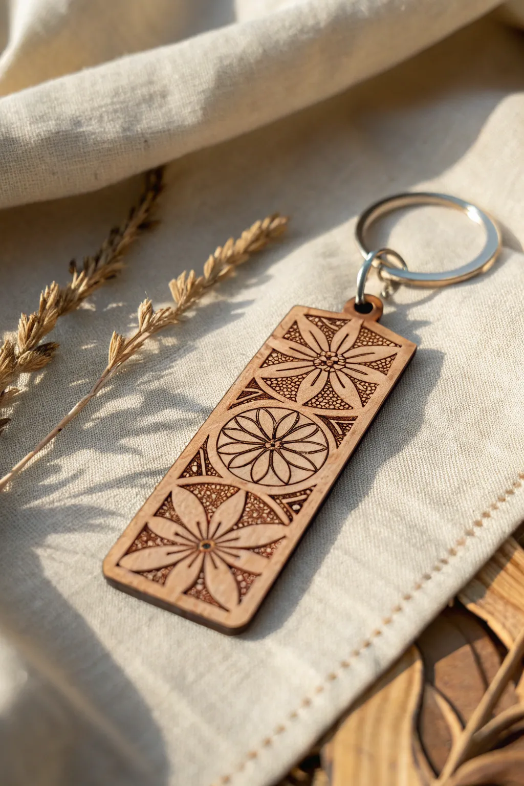 Elevate your style with intricately engraved keychains – where minimalism meets boho charm.