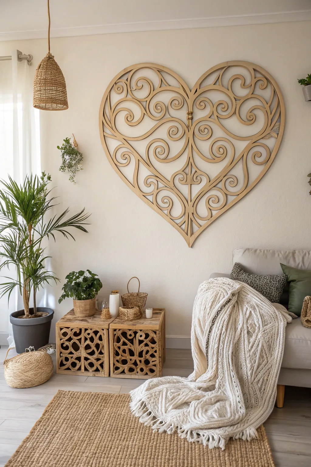 Elevate your space with the charm of laser-cut love. This heartful wall art adds a touch of whimsy and elegance to any room.