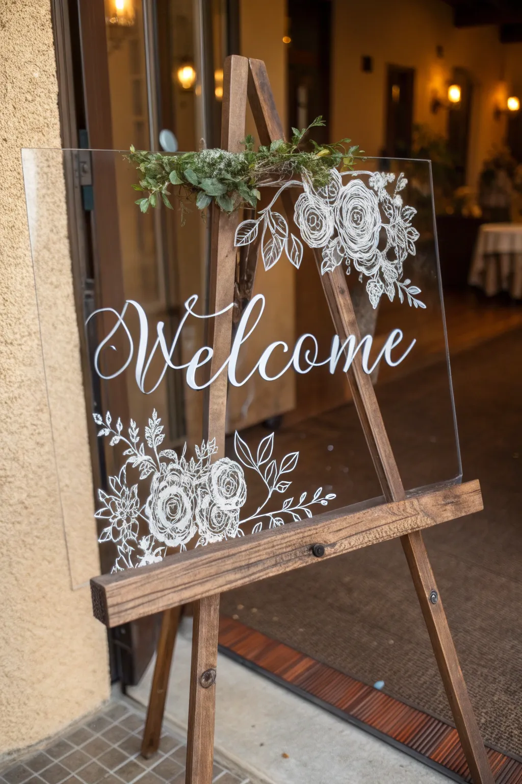 Welcome your guests with timeless elegance—custom laser-engraved acrylic signs.
