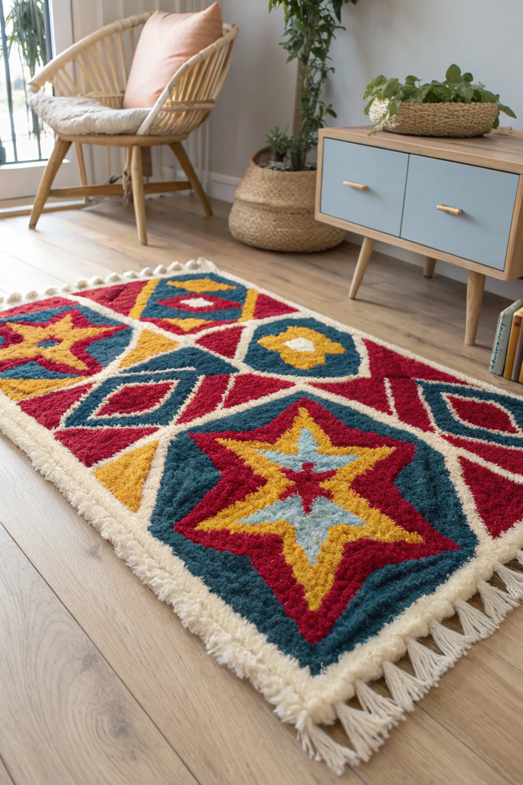 Bring your space to life with a kaleidoscope of colors. This latch hook rug is the perfect blend of minimalism and bold expression.