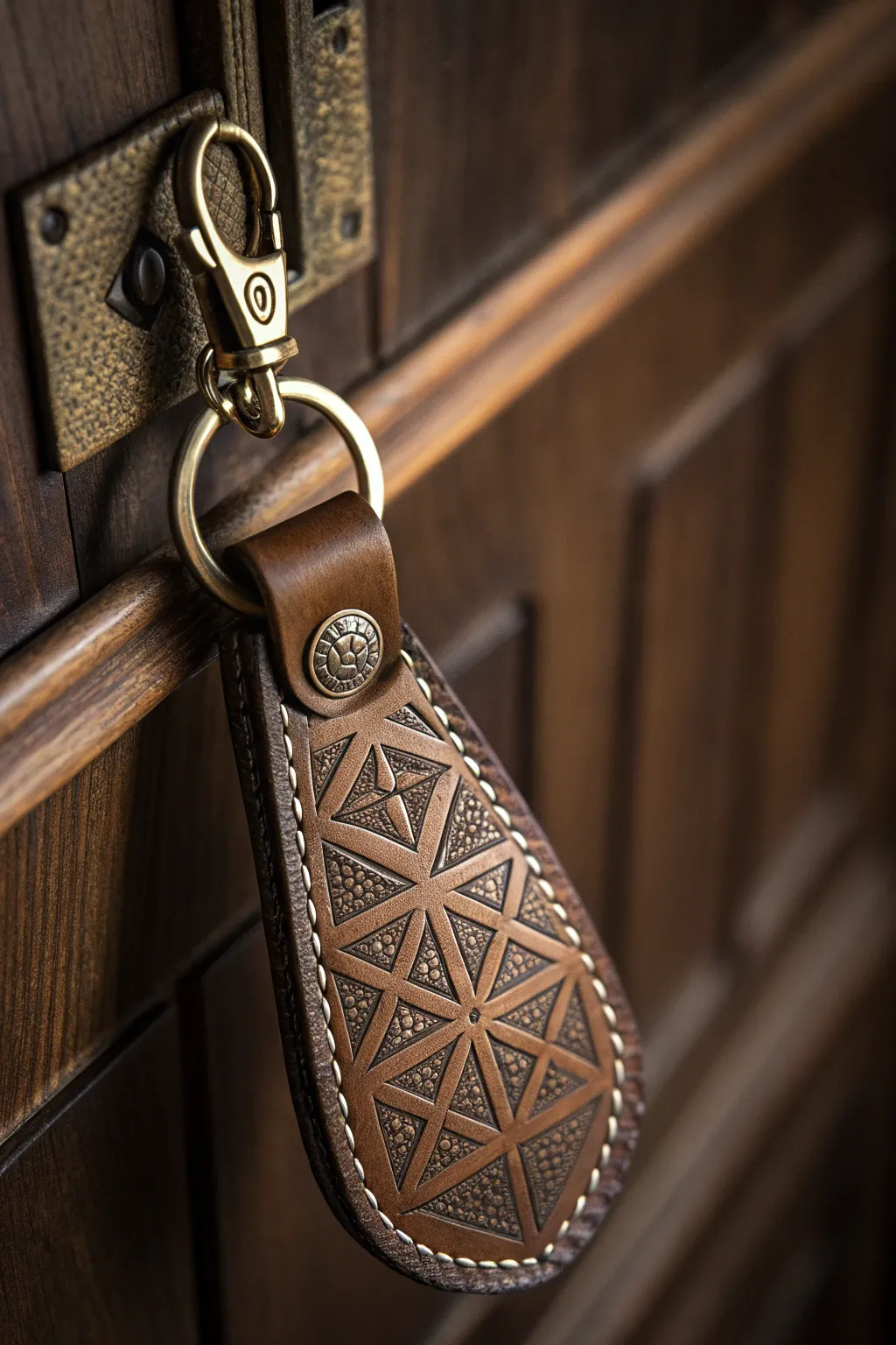 Unlock style with this geometric gem: a handcrafted leather keychain that stands out with its modern design and exquisite craftsmanship.