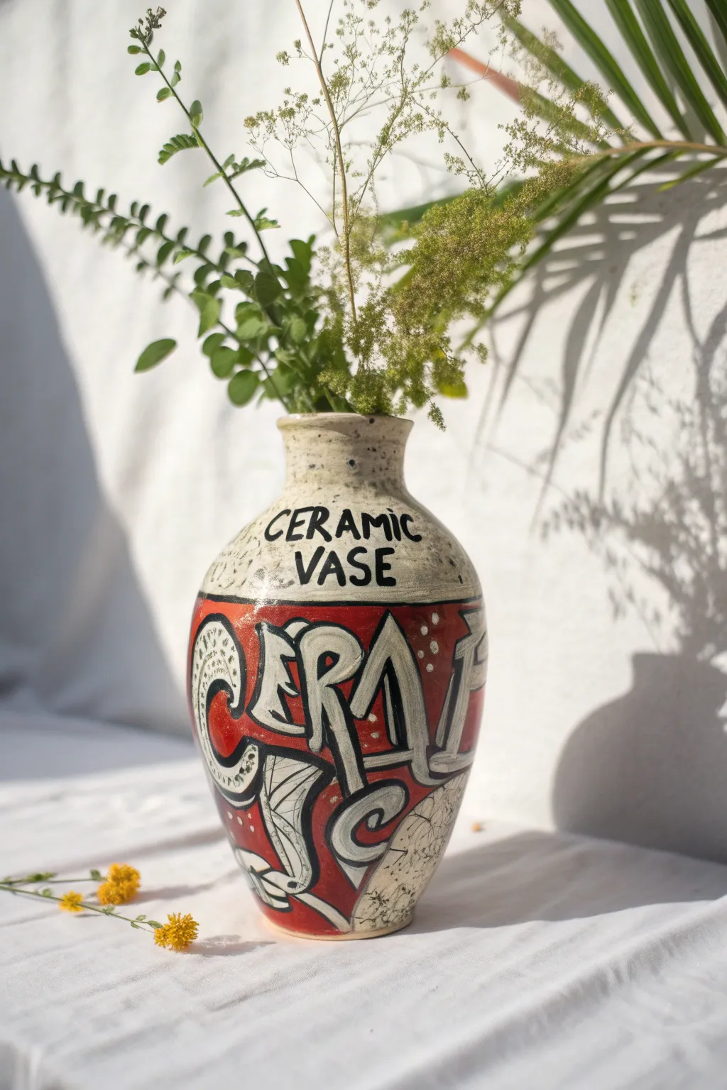 Urban artistry meets minimalist elegance in this graffiti-inspired ceramic masterpiece.
