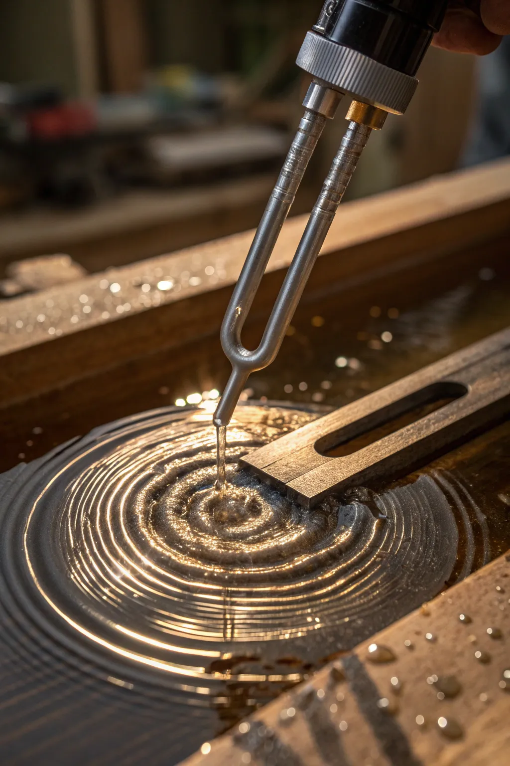 See the beauty of sound waves in motion with this captivating water ripple effect.