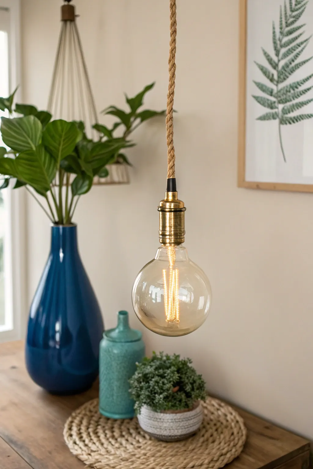 Illuminate your space with chic pendant lights crafted from repurposed bulbs, adding a touch of minimalist elegance to any room.