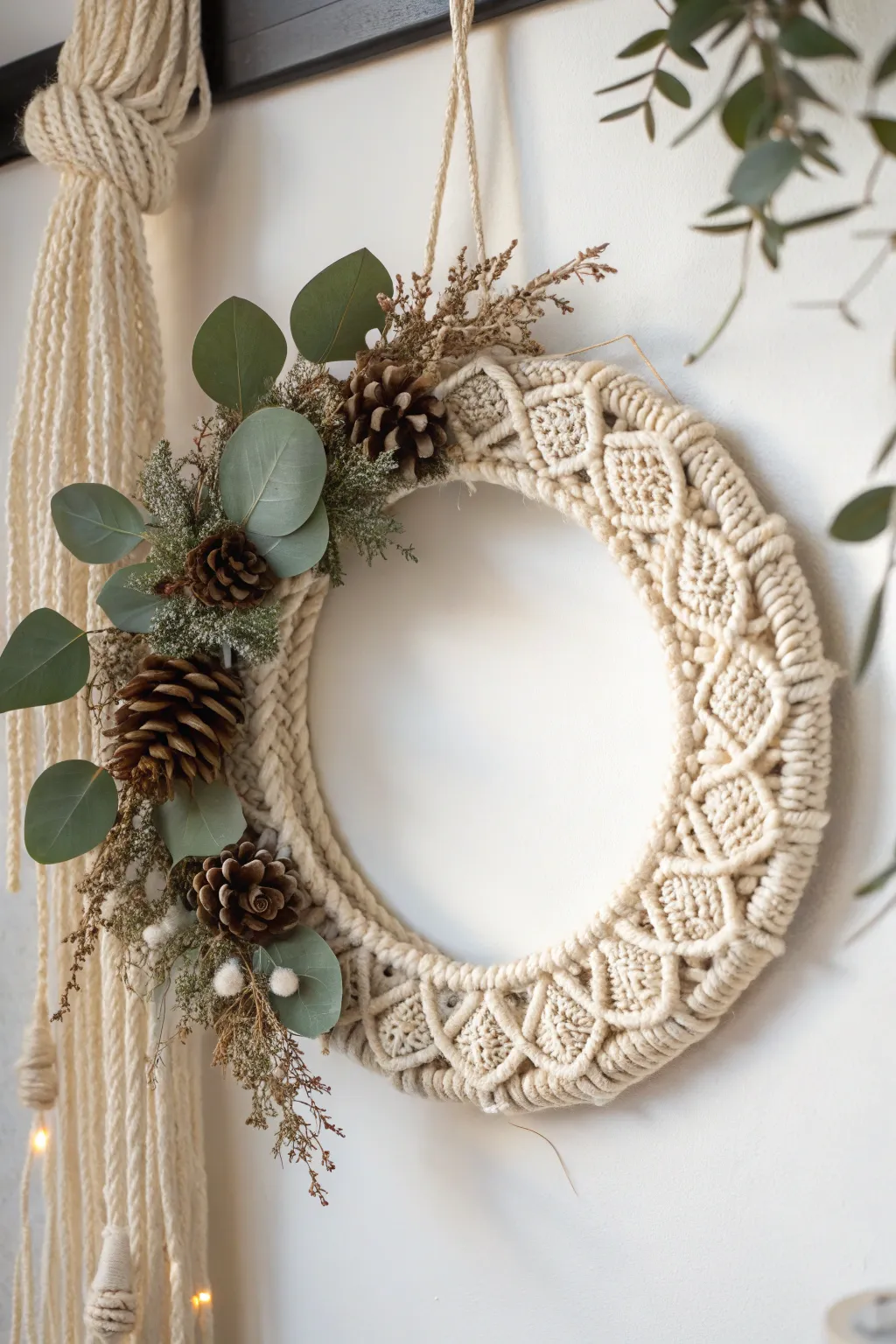 Elevate your space with a seasonal macrame wreath, the perfect blend of minimalist charm and natural beauty.