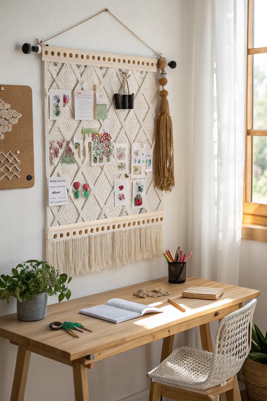 Inspire your creativity with a beautifully crafted macrame workstation, where simplicity meets natural elegance.