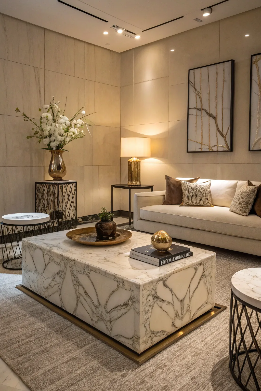 Custom marble furniture pieces offer unique luxury.