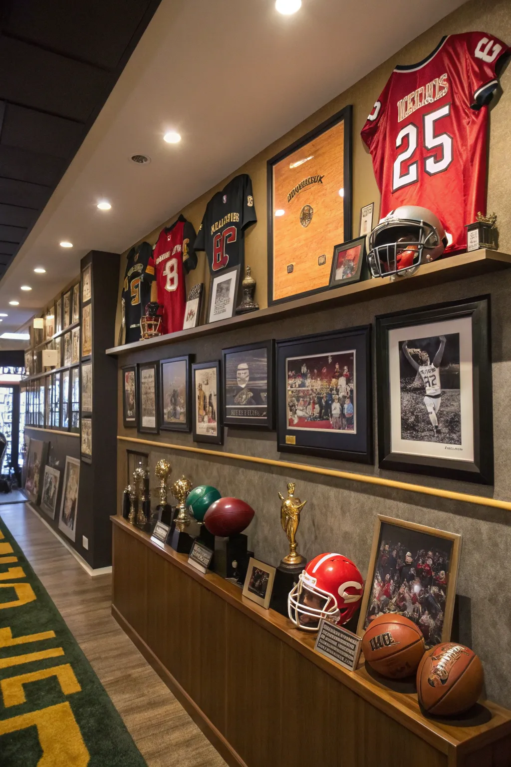 Sports memorabilia displays passion and pride.