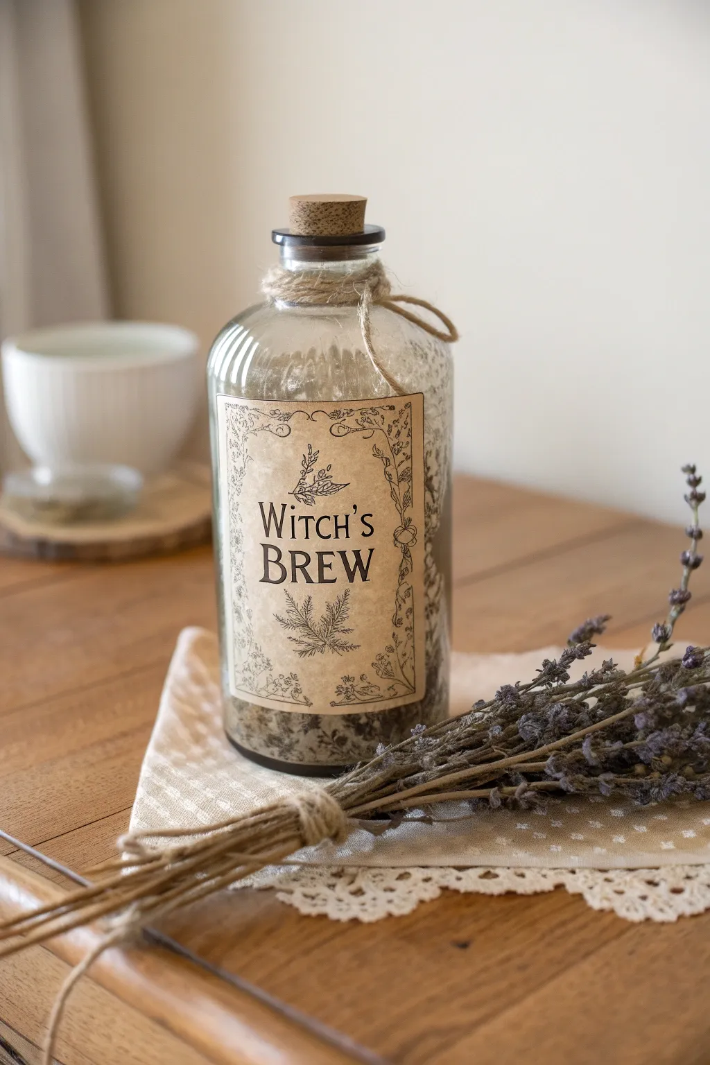 Enchant your space with this minimalist 'Witch's Brew' potion jar, a perfect blend of rustic charm and boho elegance.