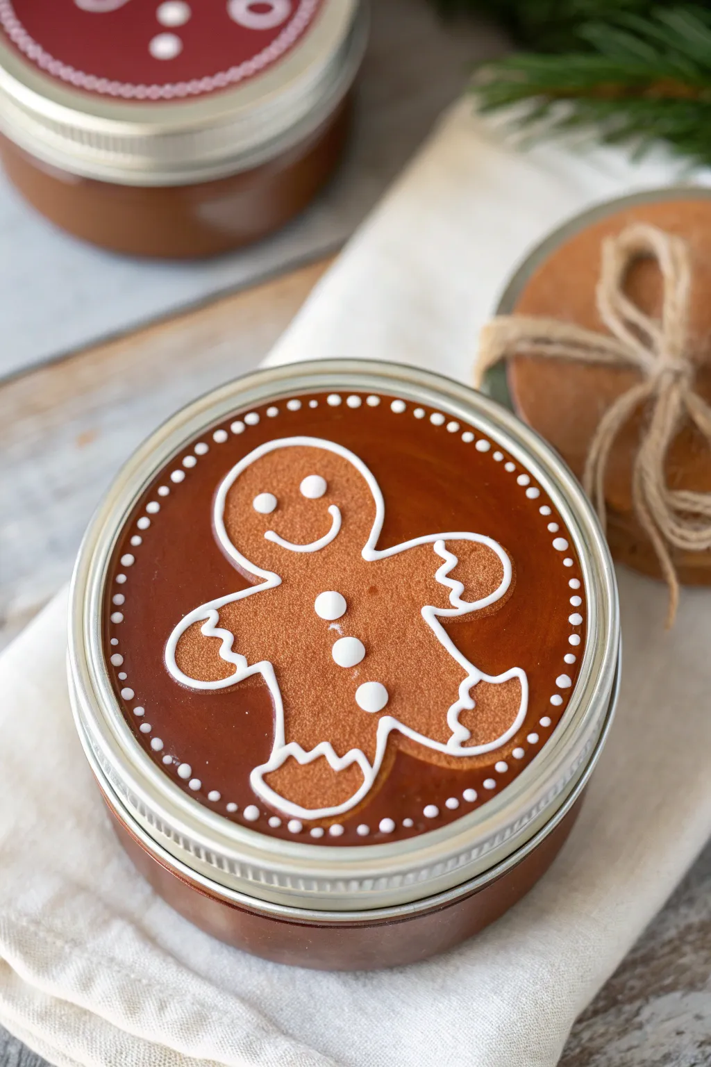 Add a touch of sweetness to your holiday decor with charming gingerbread man mason jar lid ornaments.