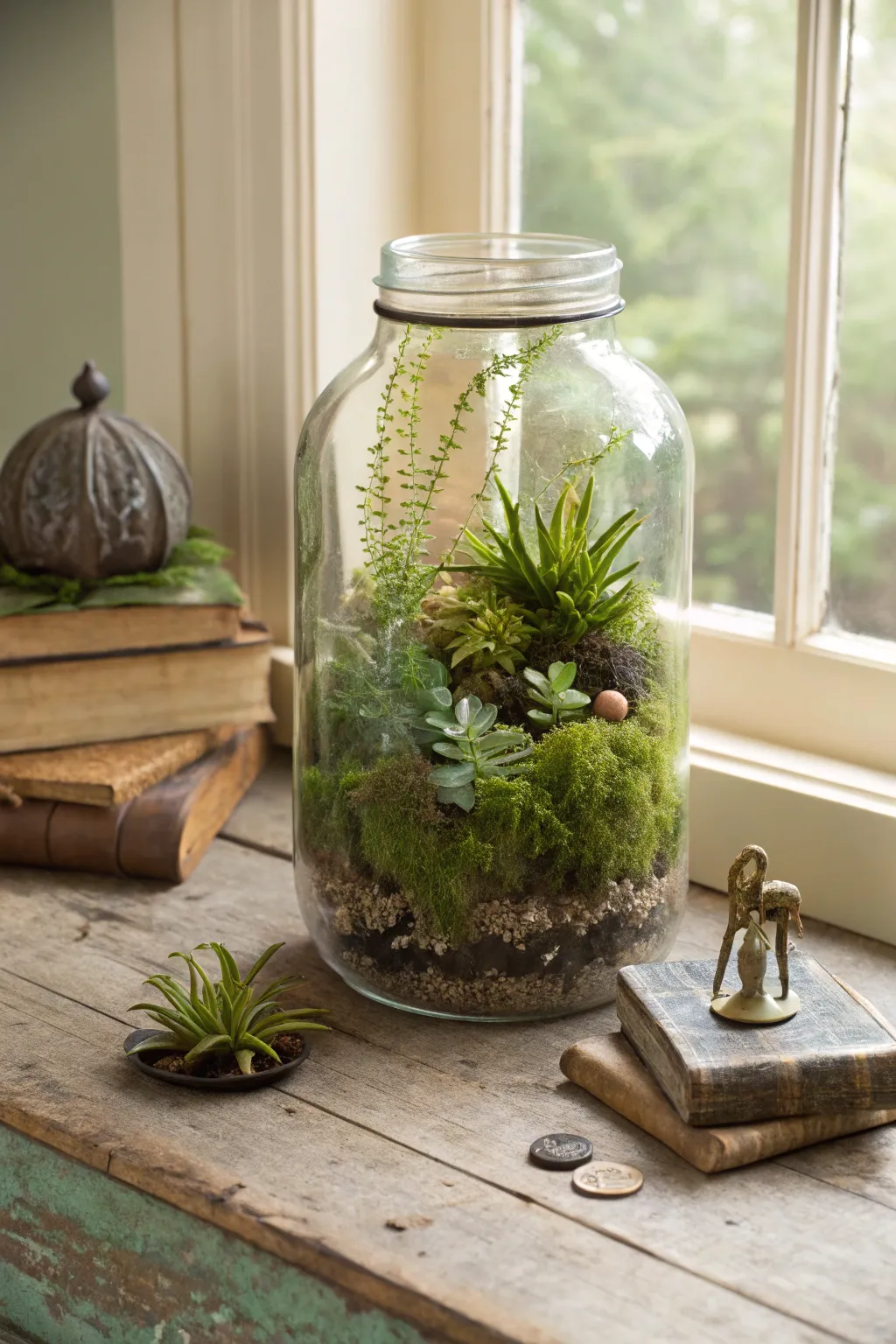 Embrace vintage charm with a classic mason jar terrarium—where nostalgia meets nature's artistry.