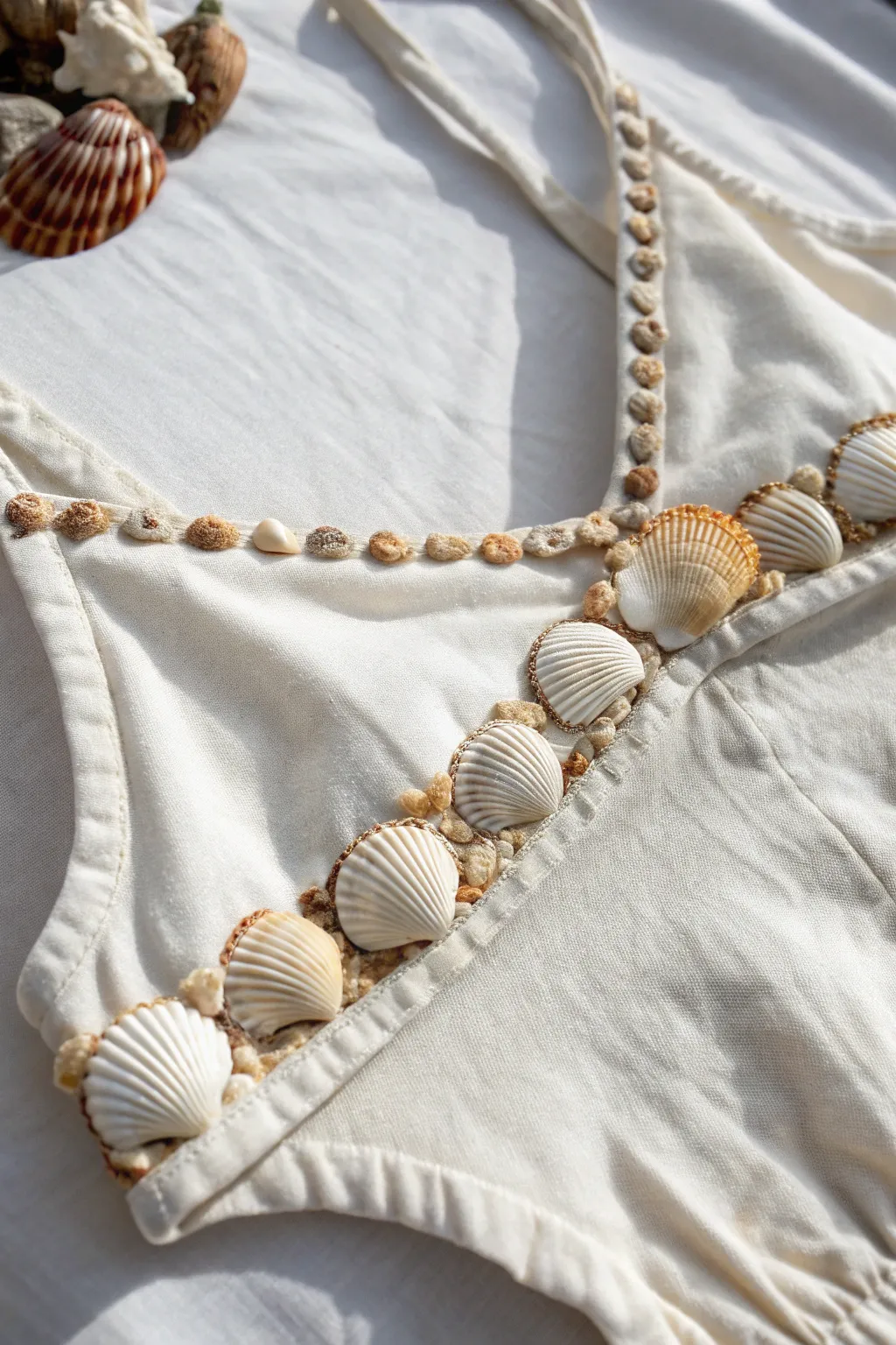 Elevate your mermaid wardrobe with a touch of natural elegance through handcrafted shell borders.
