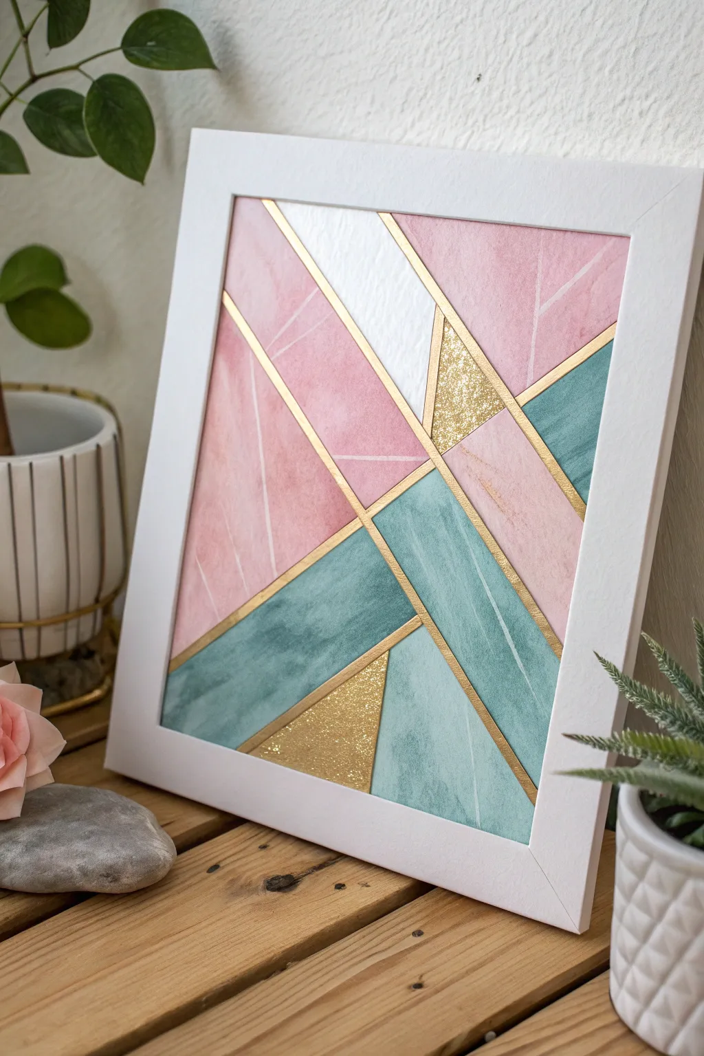 Elevate your space with the elegance of metallic geometric art—where simplicity meets shine.