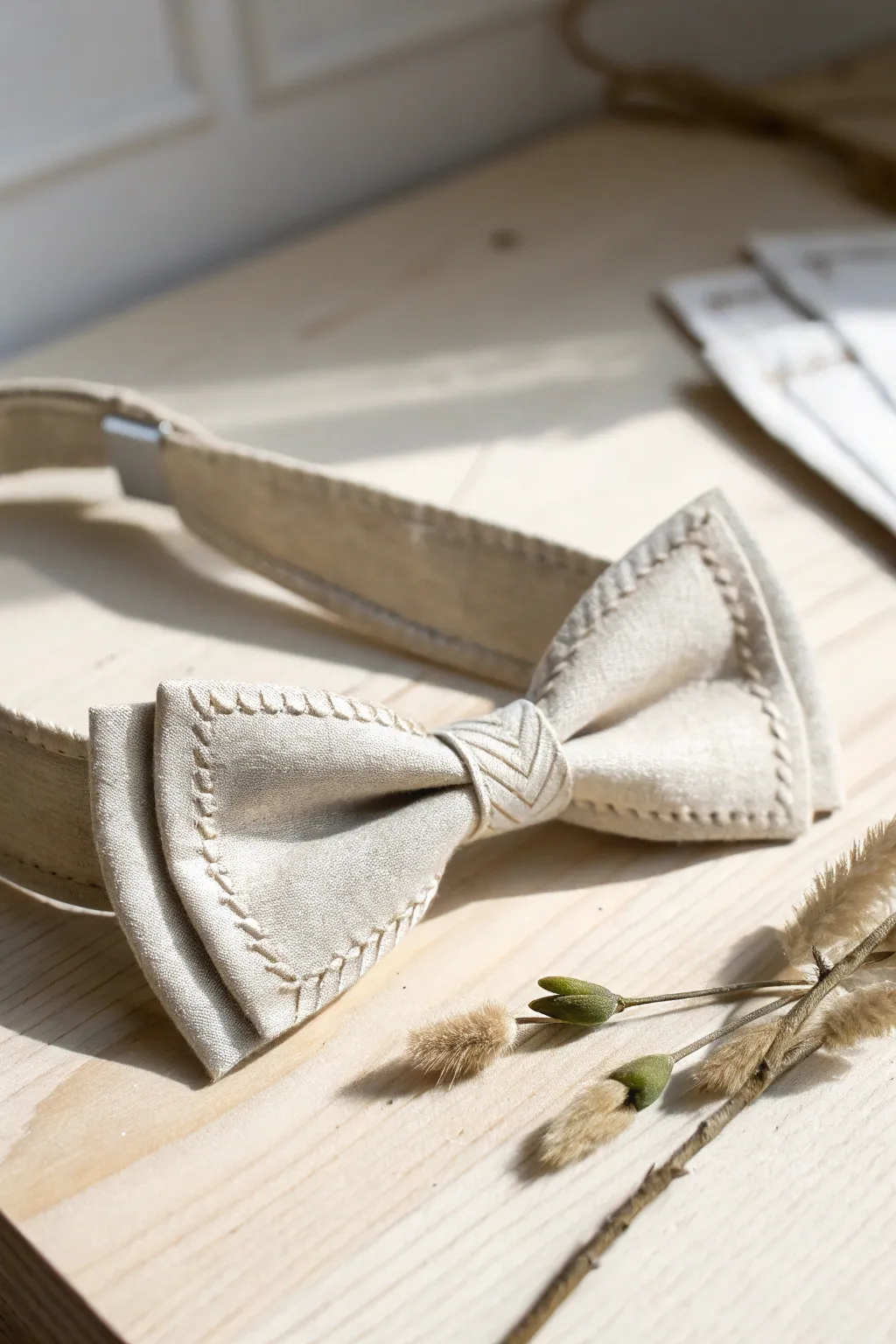 Charming and crafty: Elevate your look with a handmade fabric bowtie.