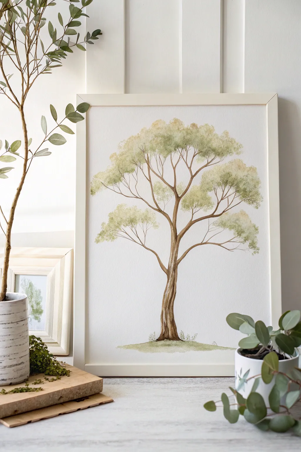 Embrace simplicity with this minimalist watercolor tree, a perfect blend of Scandinavian elegance and natural beauty.
