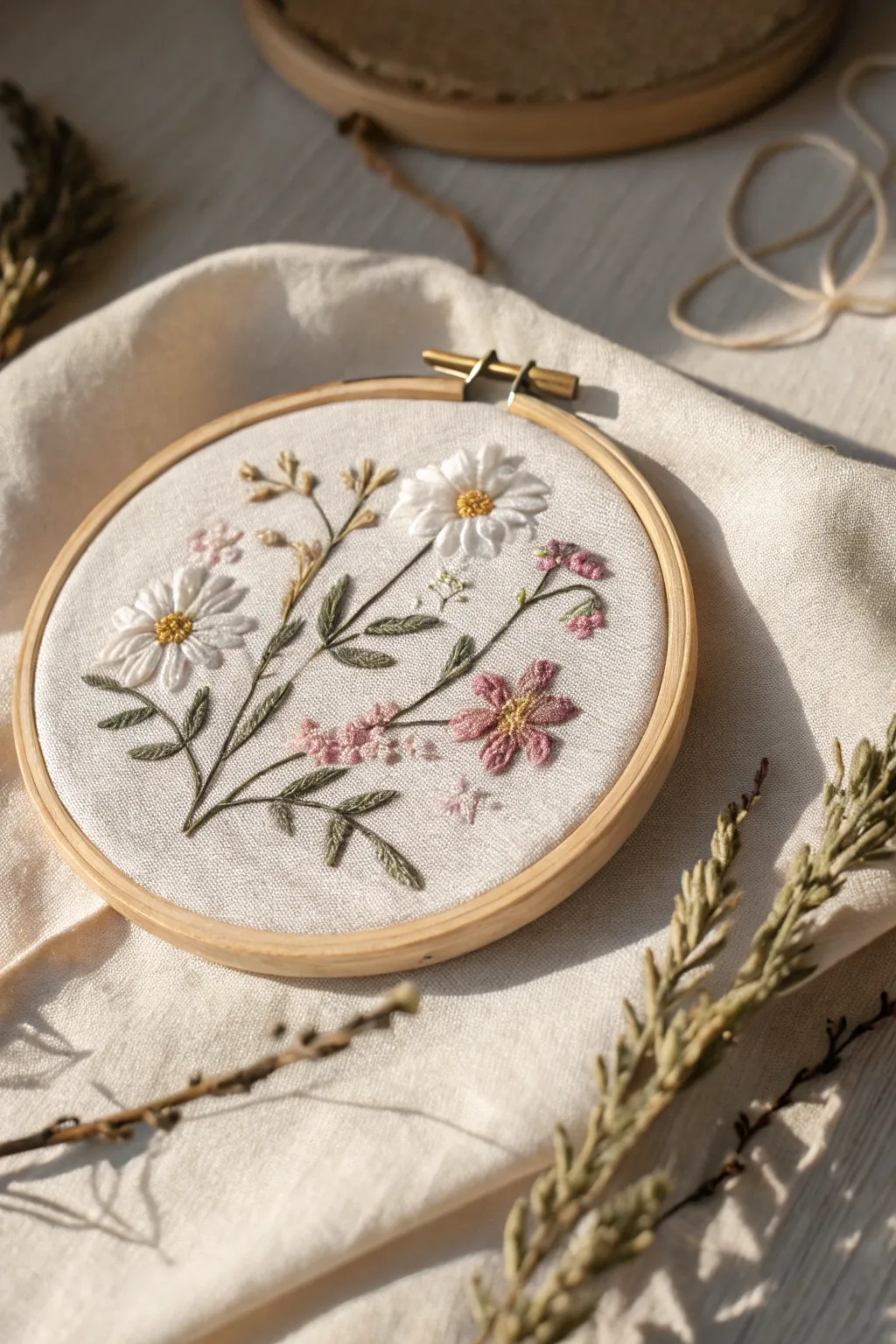 Embrace the charm of miniature craftsmanship with this delicate embroidery hoop.