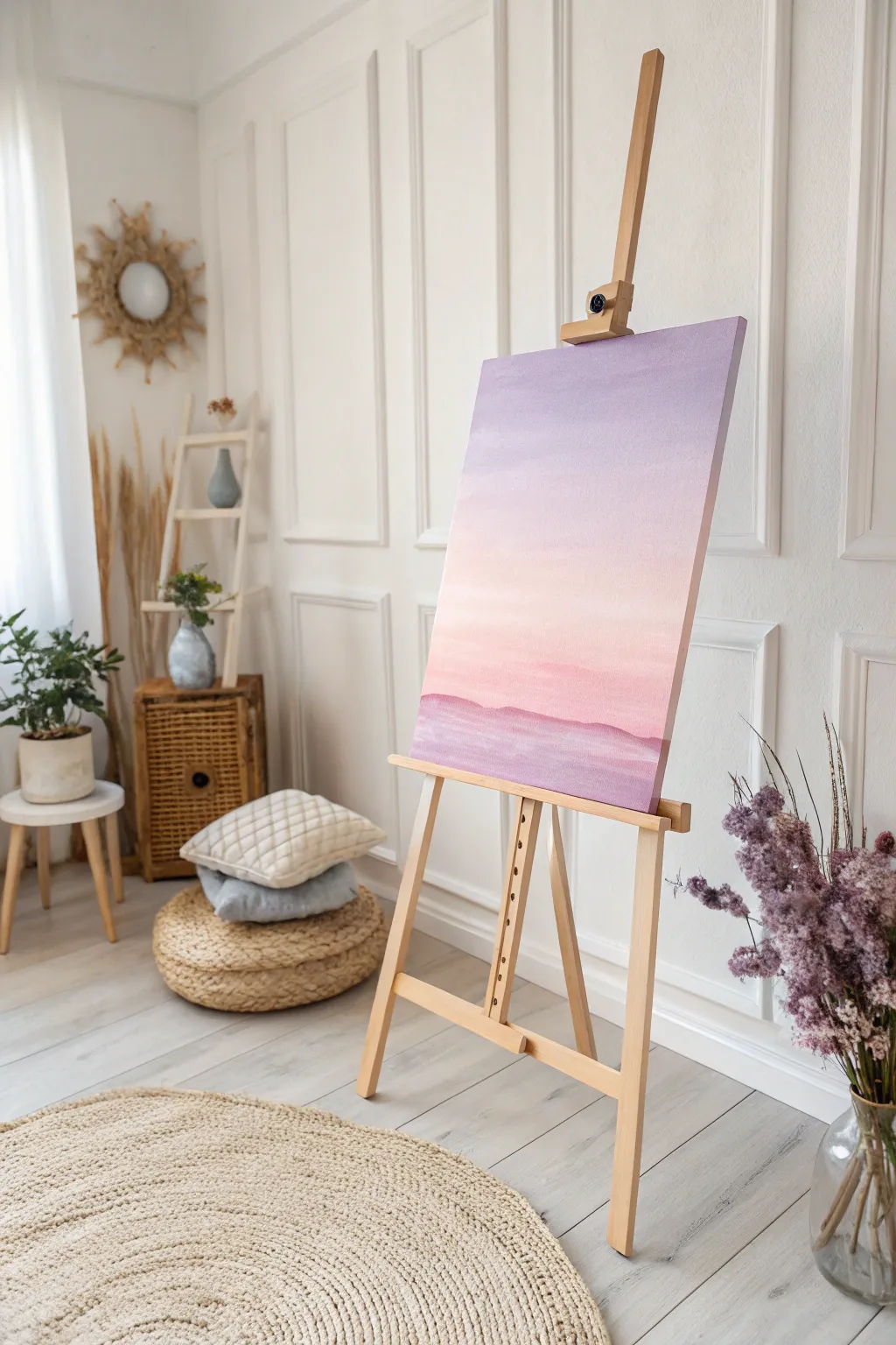 Embrace serenity with a minimalist gradient painting that captures the essence of a peaceful sunset.