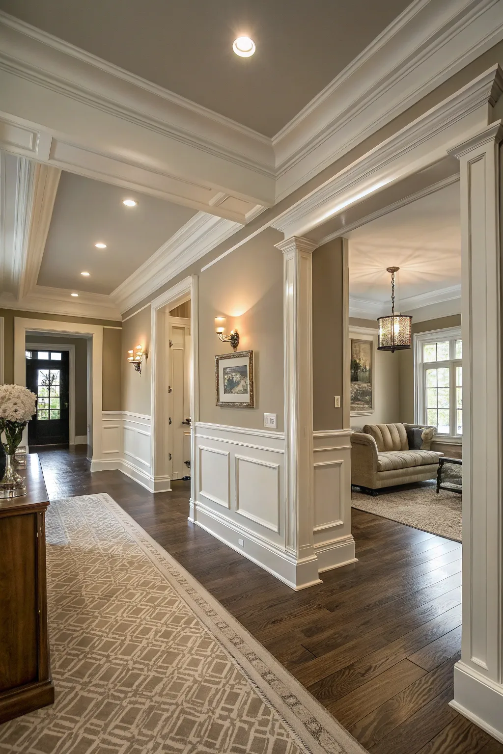 Crown molding and baseboards in a harmonious interior design.