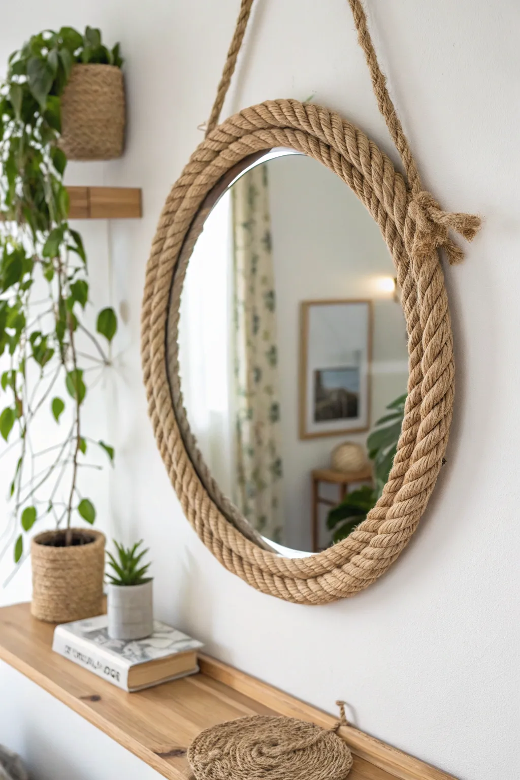 Transform your space with a rustic rope mirror – where simplicity meets elegance.
