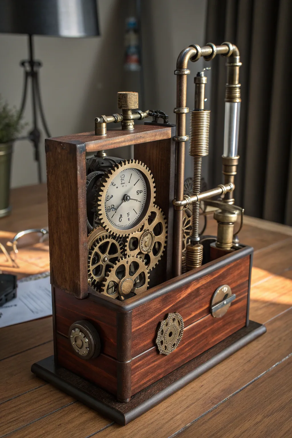 Elevate your workspace with this handcrafted steampunk organizer, where vintage meets functionality.