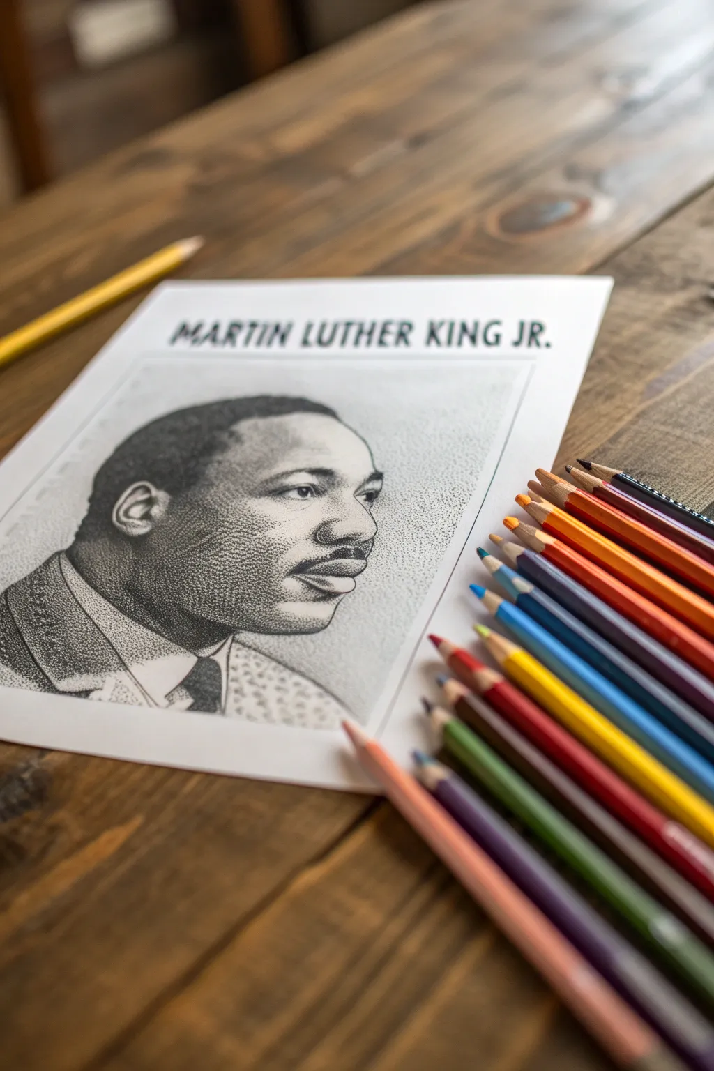 Unwind with a touch of nostalgia: Color your way to creativity with this MLK-themed art.