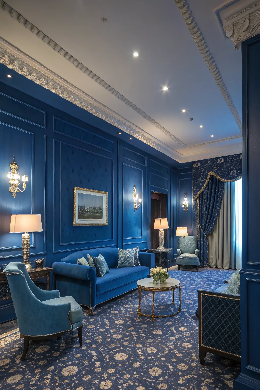A sophisticated sapphire room that balances richness with tranquility.