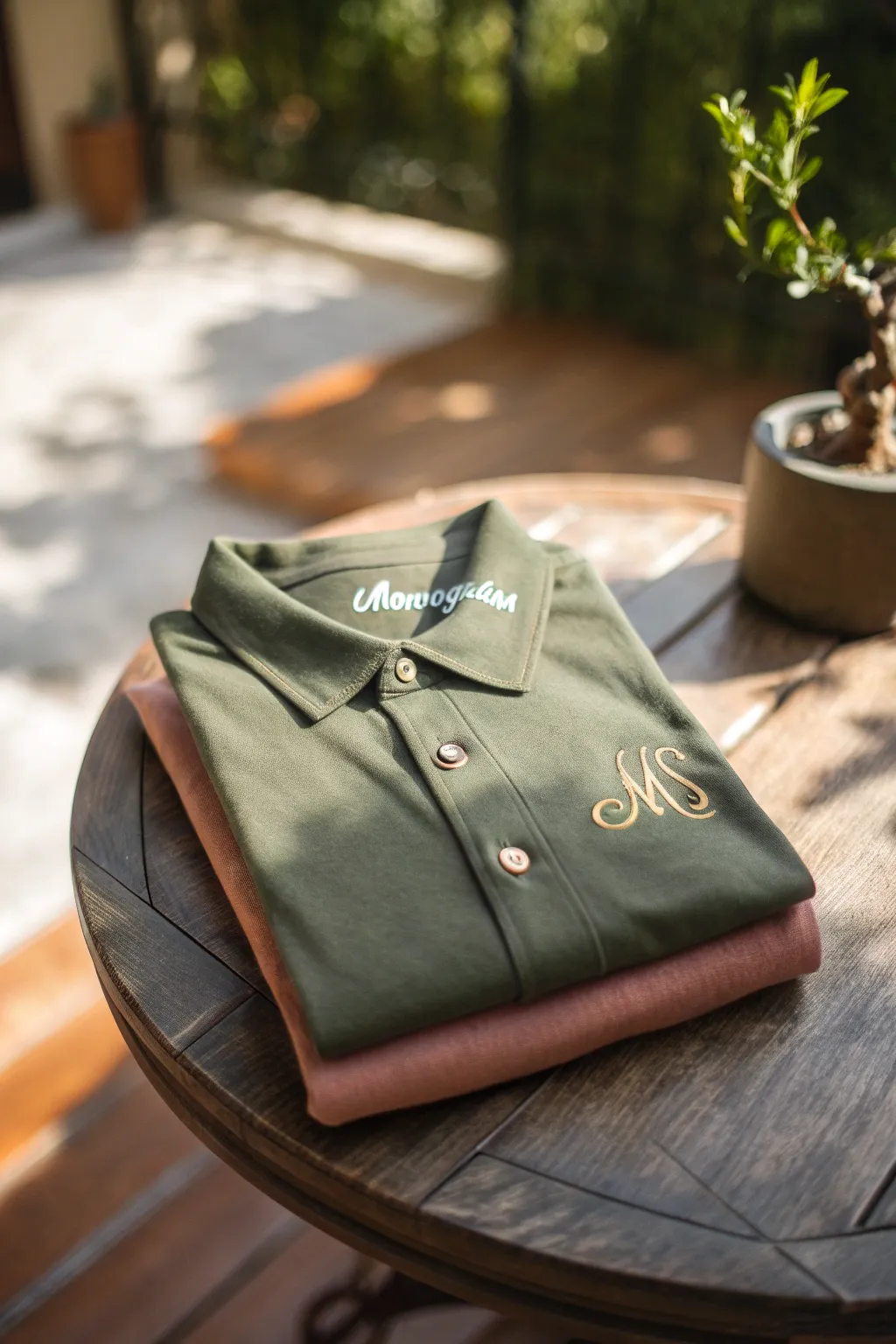 Elevate your style with a touch of nature - discover the beauty of earthy-toned monogrammed shirts.