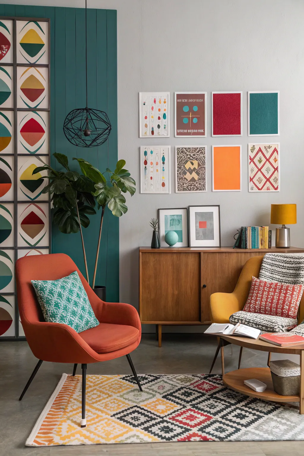 Mid-century modern mood board with timeless style.