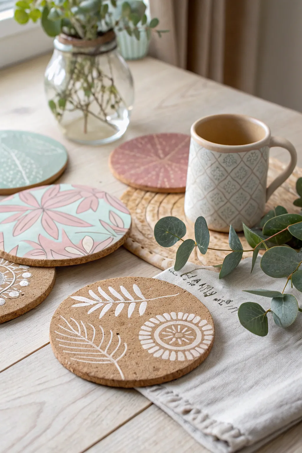 Celebrate Mother's Day with a touch of handmade elegance. These stamped cork coasters blend simplicity and craftsmanship for the perfect coffee date accessory.