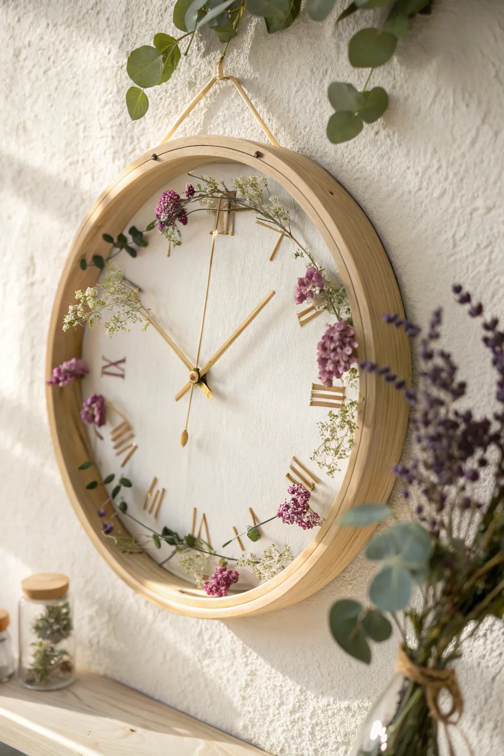 Timeless beauty: Create a stunning floral wall clock to brighten mom's day with elegance and charm.