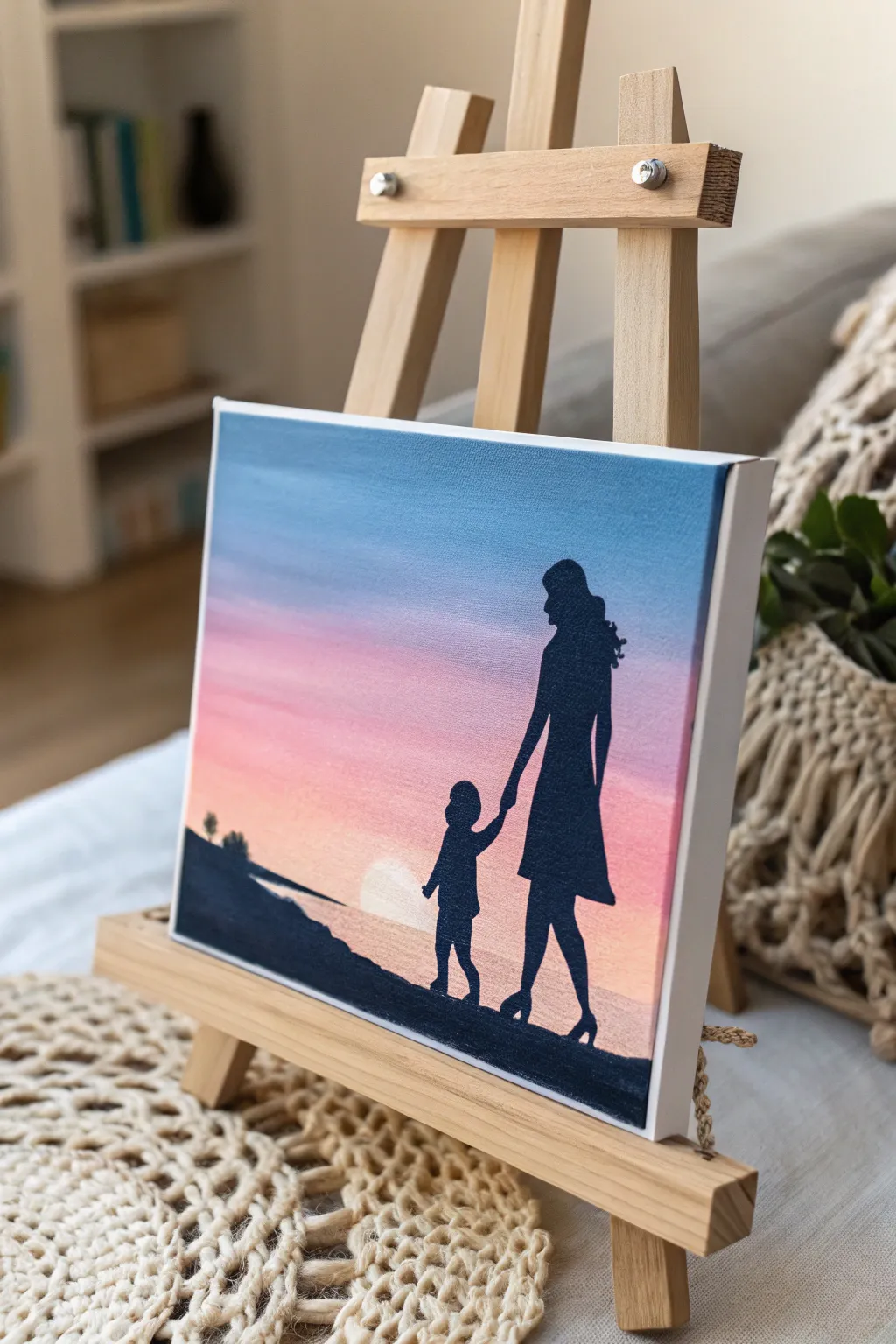 Capture the beauty of new beginnings with a serene sunrise silhouette painting, perfect for Mother's Day inspiration.