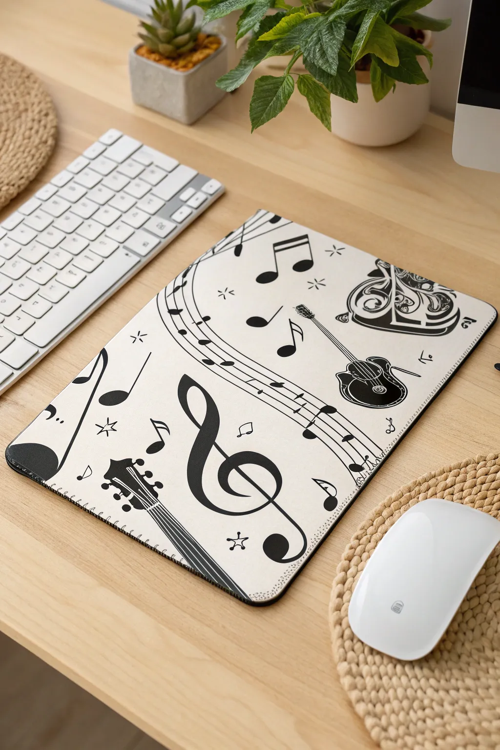 Add a touch of harmony to your workspace with a musical-themed mousepad that blends simplicity and bold design.