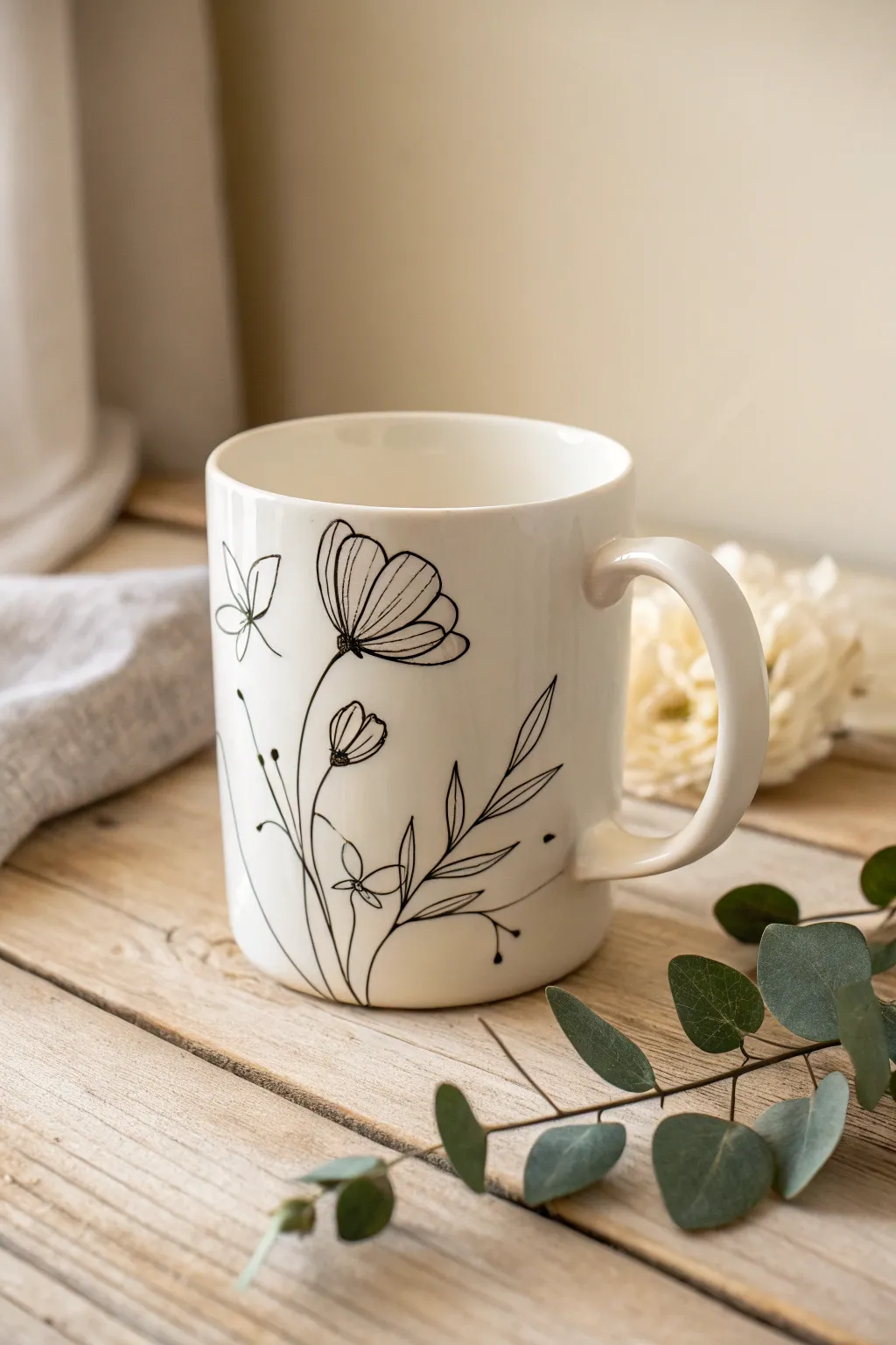 Transform your mug into a modern masterpiece with simple line art elegance.