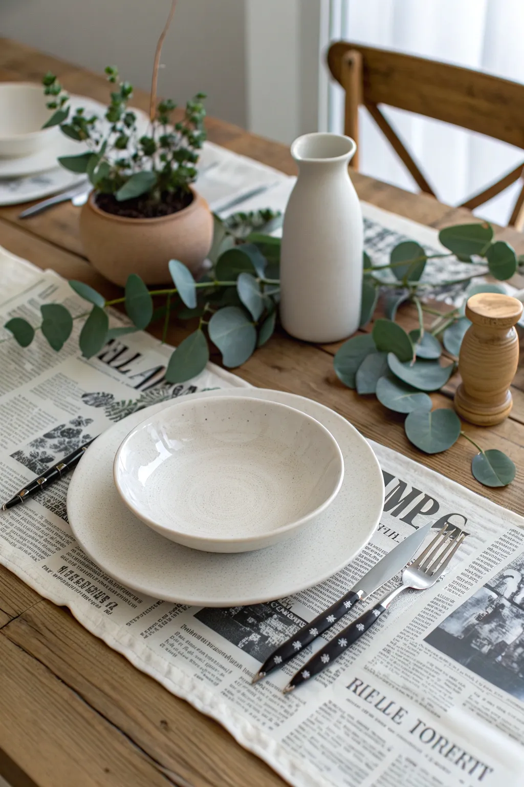 Elevate your dining experience with a chic newspaper table runner — where simplicity meets bold style.
