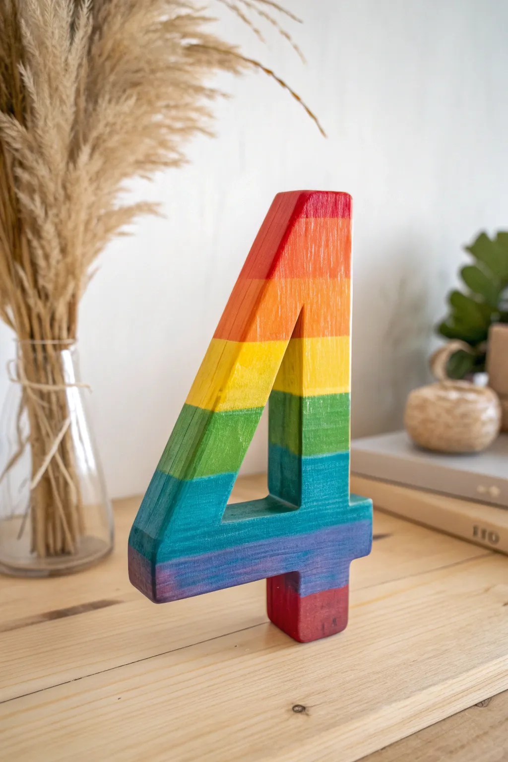 Brighten your space with a handcrafted rainbow number 4, where simplicity meets vibrant style.