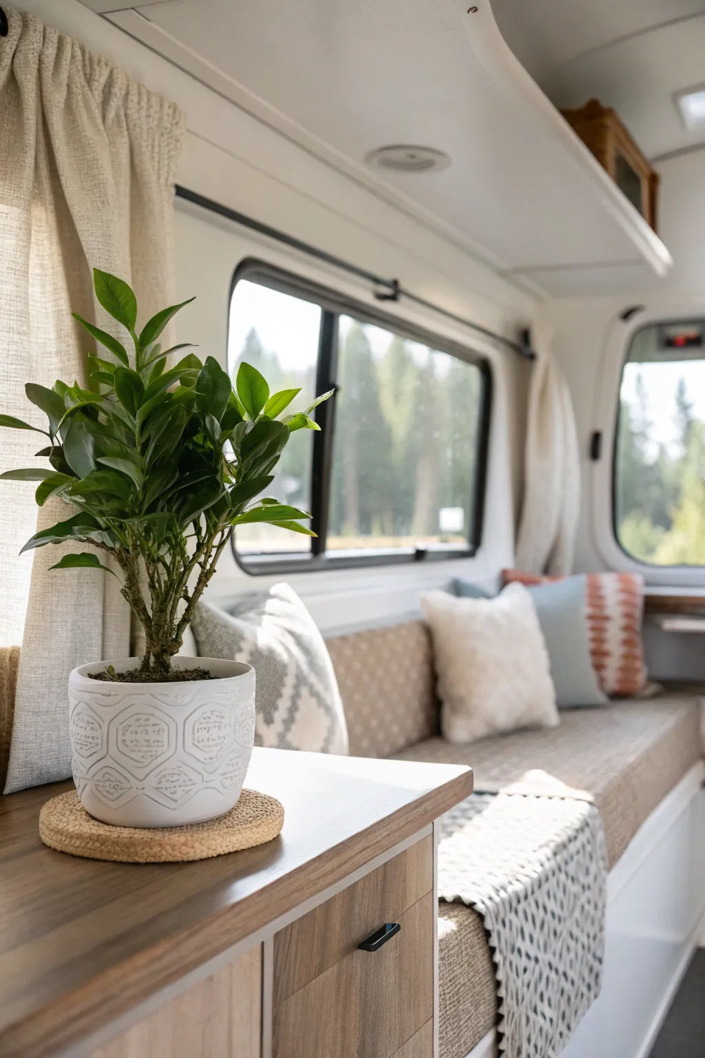 Breathe life into your camper with a touch of green elegance. 🌿✨ #ScandinavianMinimalism #CamperMakeover
