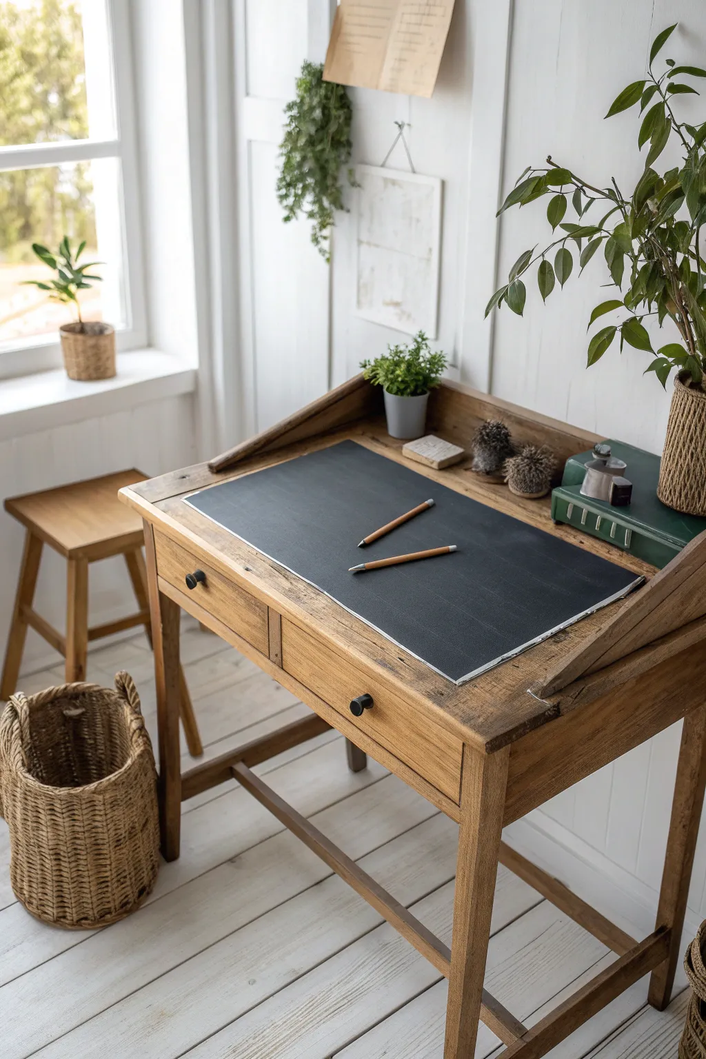 Revamp your workspace with a chic chalkboard desk—the perfect blend of form, function, and flair!