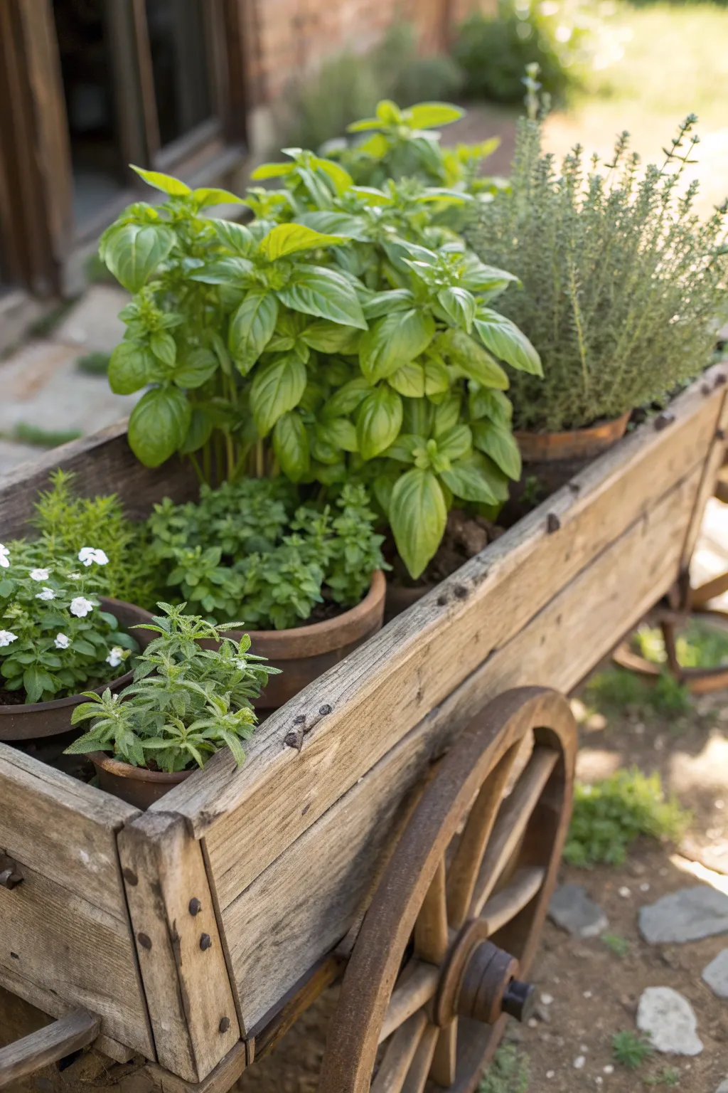 Elevate your green thumb with a vintage twist: a charming herb garden on wheels.