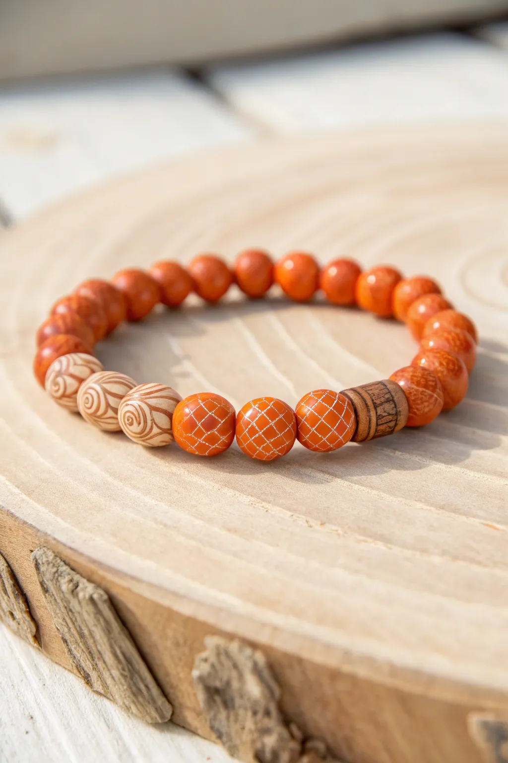 Embrace boho chic with handcrafted orange clay beads, perfect for layering and outdoor adventures!